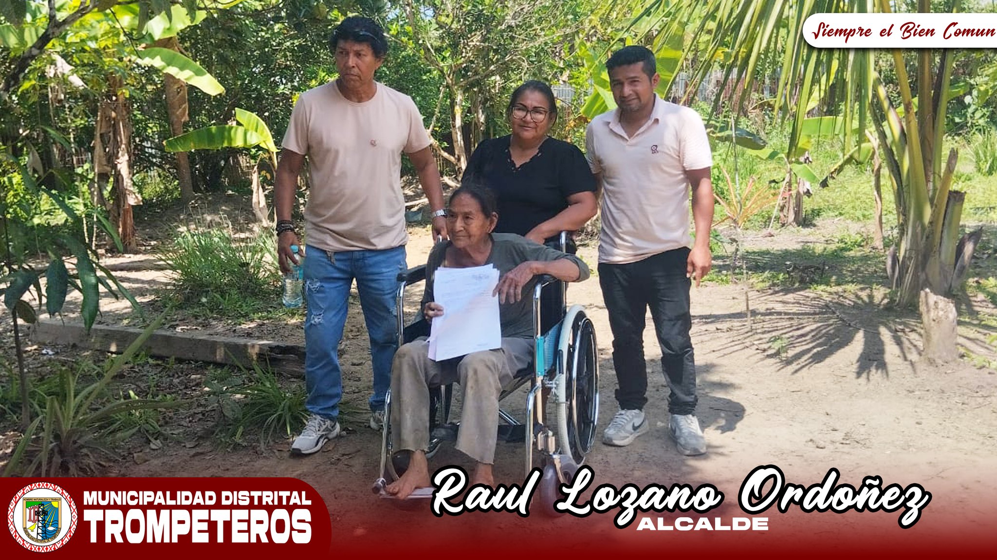 Municipalidad Distrital de Trompeteros Entrega Silla de Ruedas a la Señora Hilda García Paredes