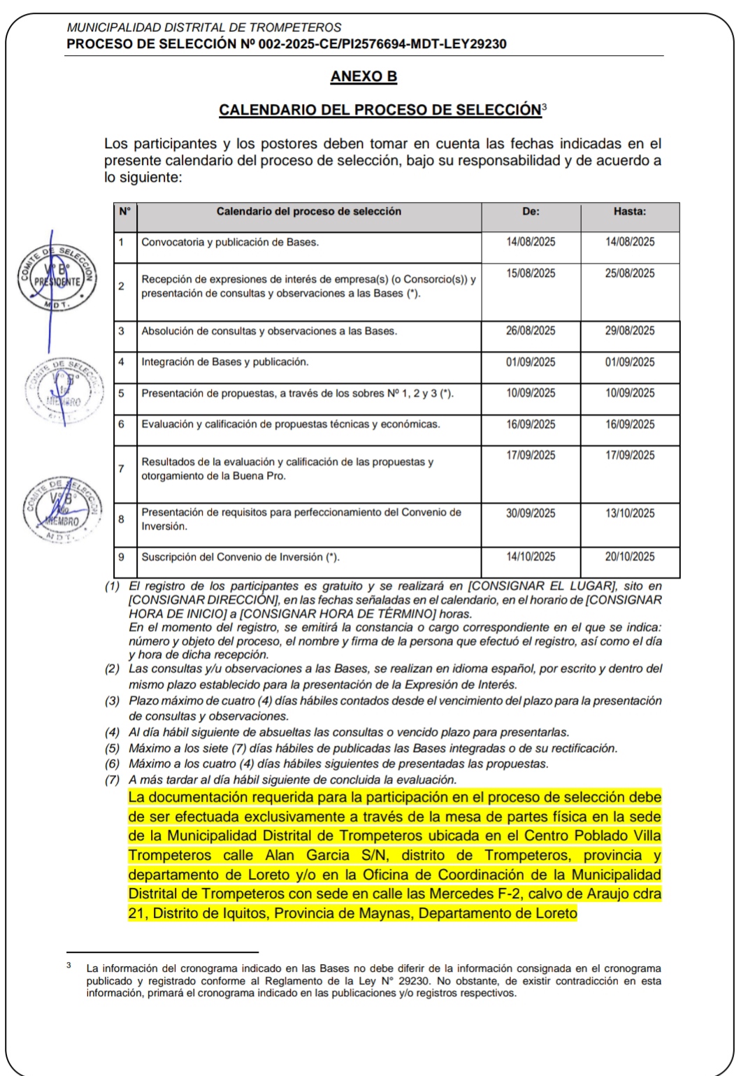 CRONOGRAMA DE PROCESO DE SELECCIÓN