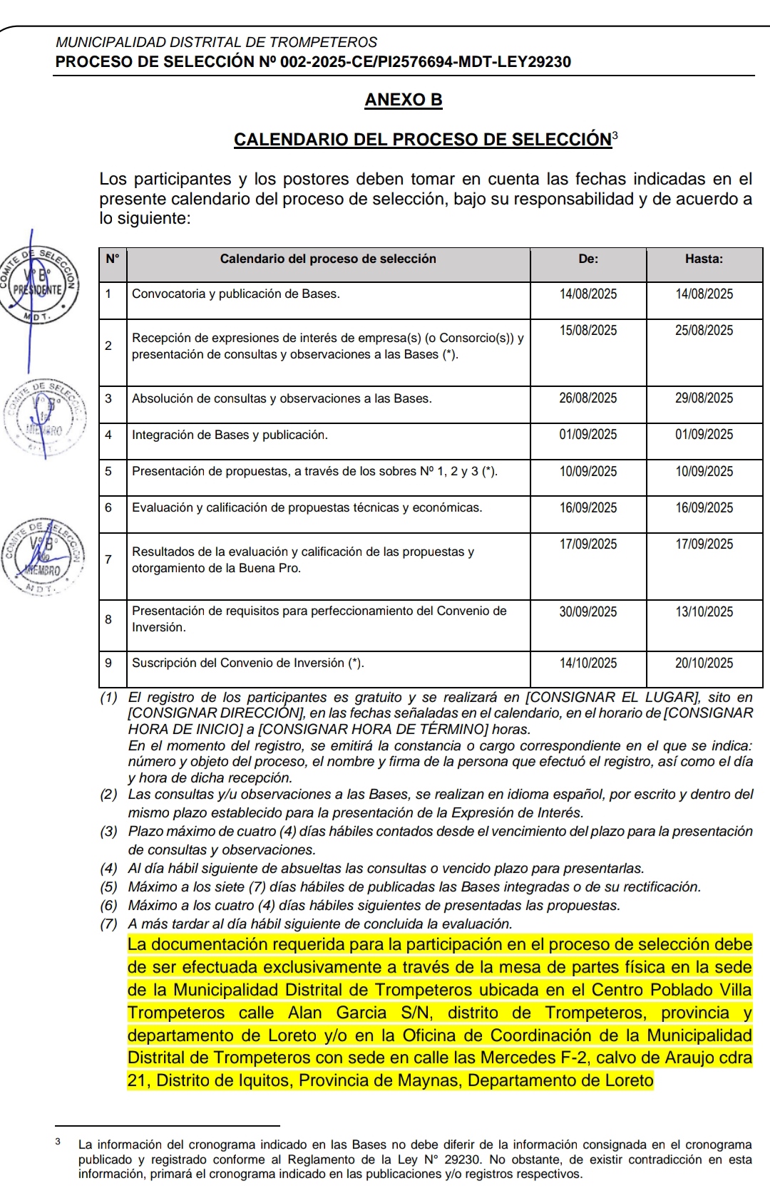 CRONOGRAMA DE PROCESO DE SELECCIÓN