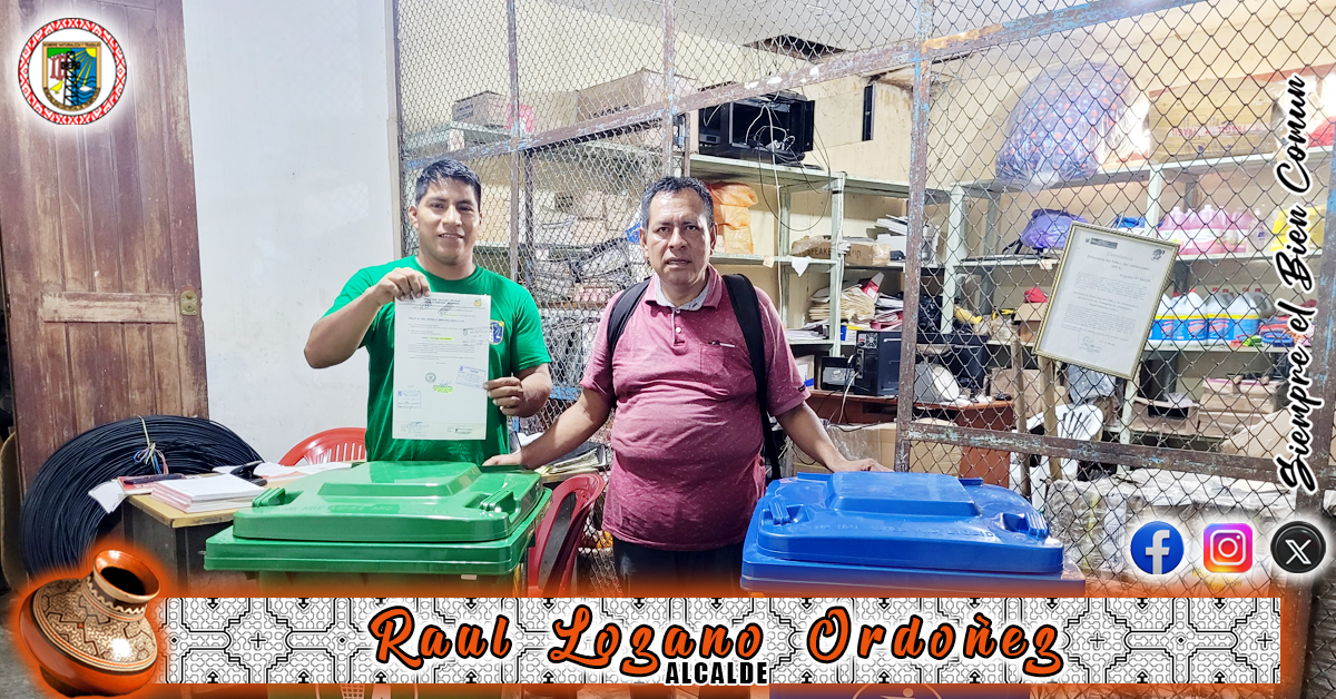 Municipalidad de Trompeteros entrega contenedores para residuos sólidos a la I.E. Teniente César Augusto López Rojas